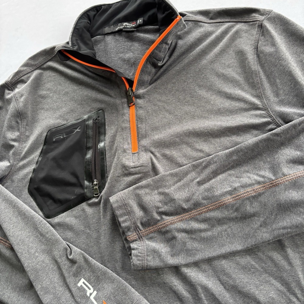 RLX Ralph Lauren 1/4 Zip Pullover Gray Orange Trim Panther Valley Golf Club M